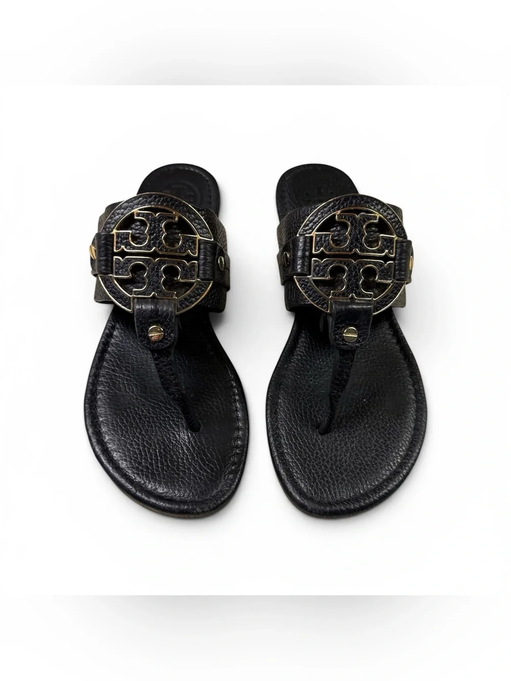 Tory Burch Amanda Black Sandals Logo Leather Designer Shoes